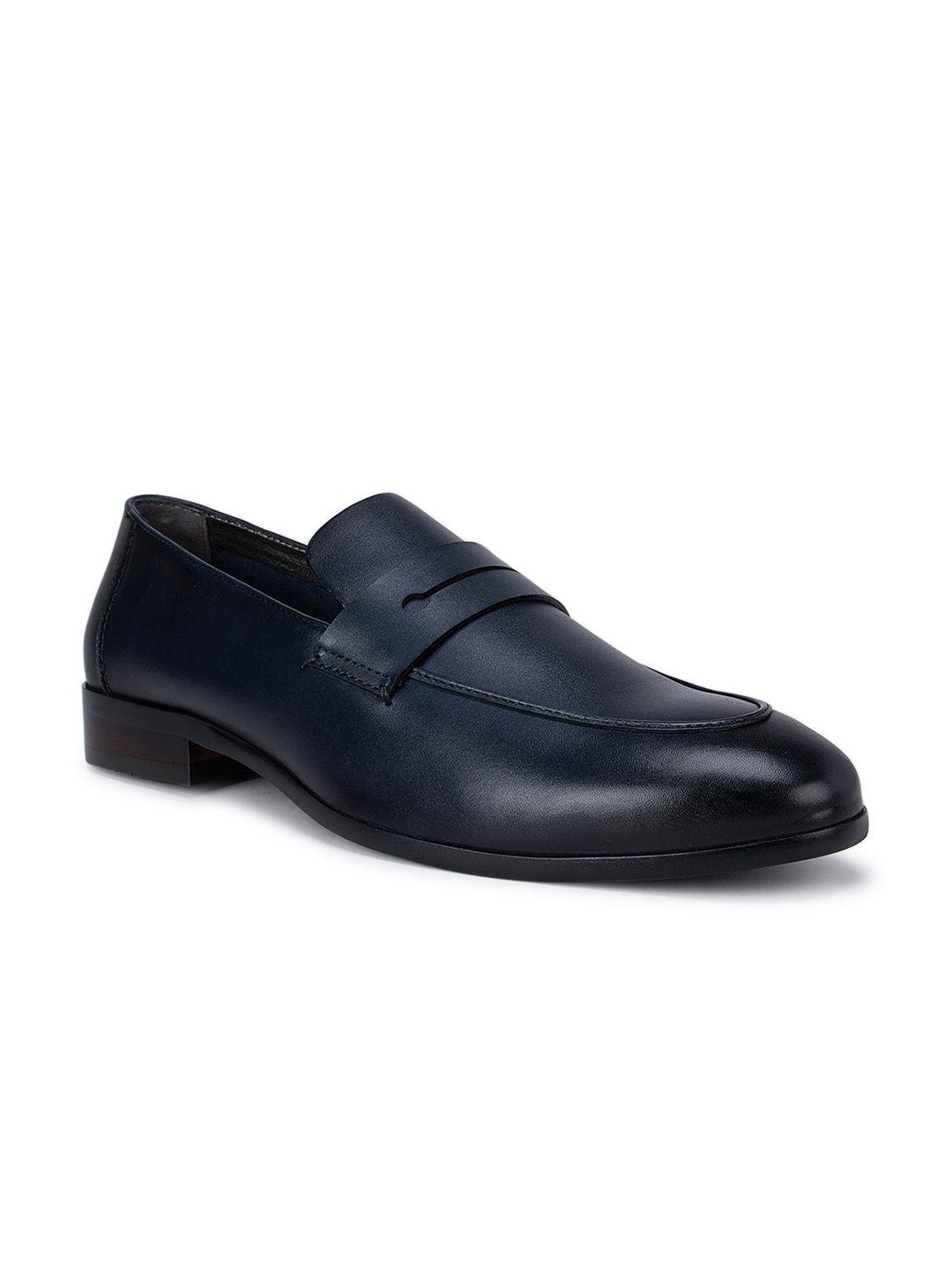 rosso brunello men navy blue leather loafers