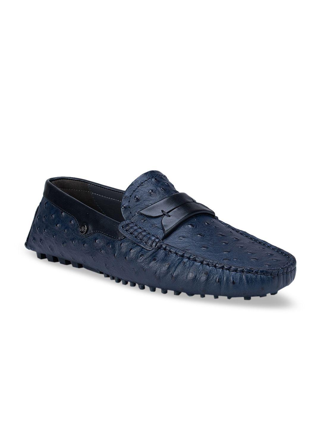 rosso brunello men navy blue textured leather loafers