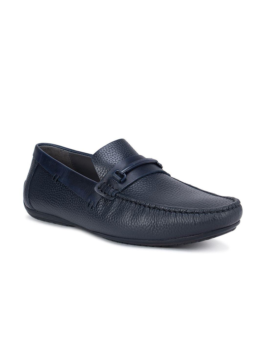 rosso brunello men navy blue textured leather loafers