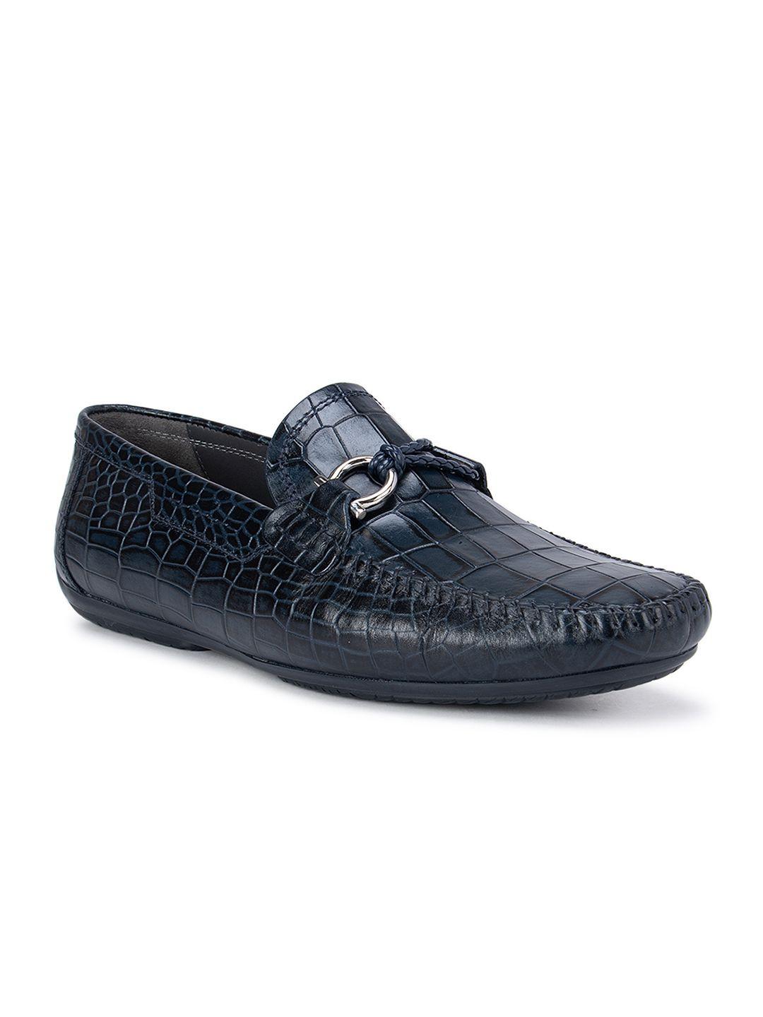 rosso brunello men navy blue textured leather loafers