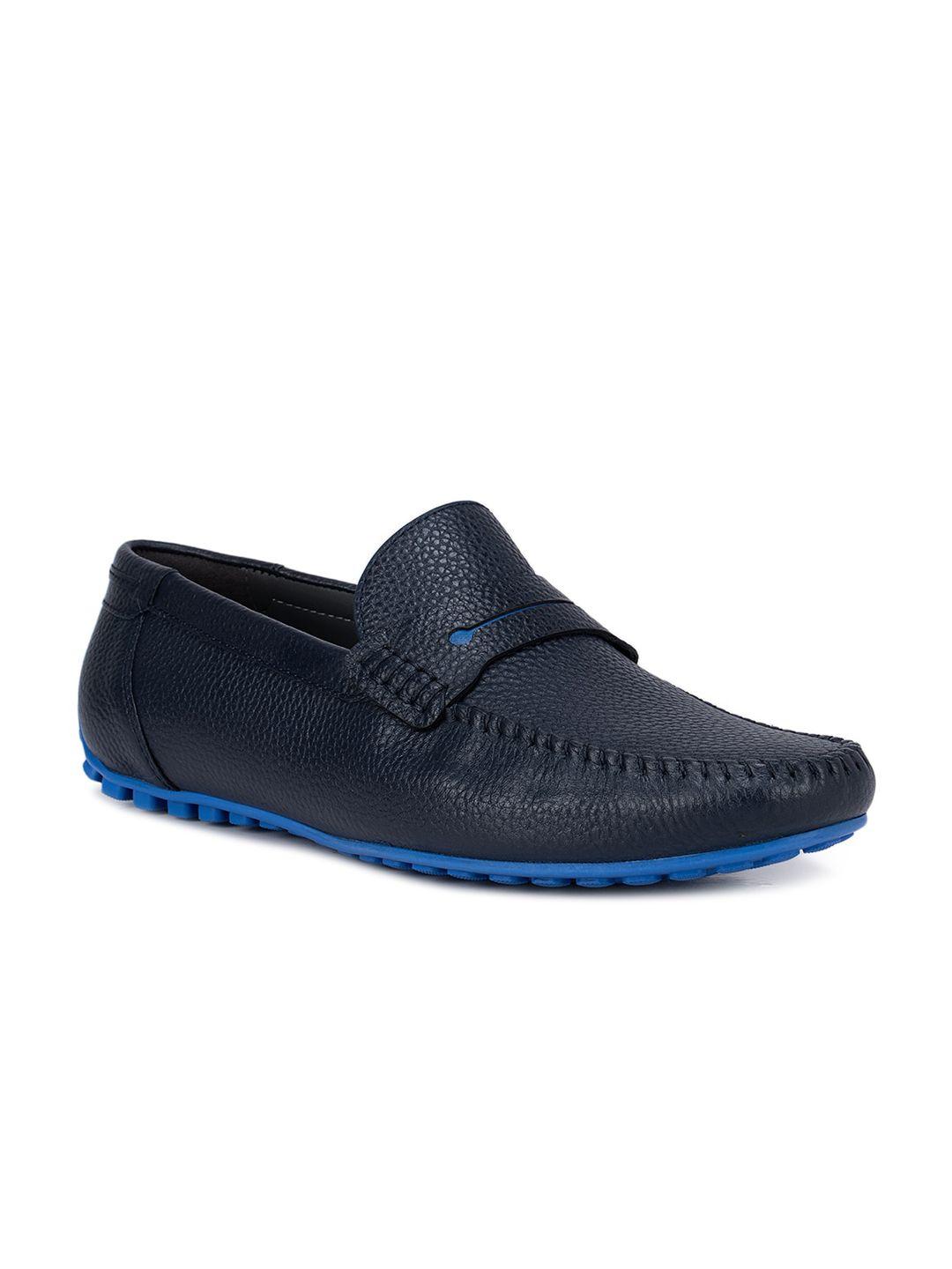 rosso brunello men navy blue textured leather loafers