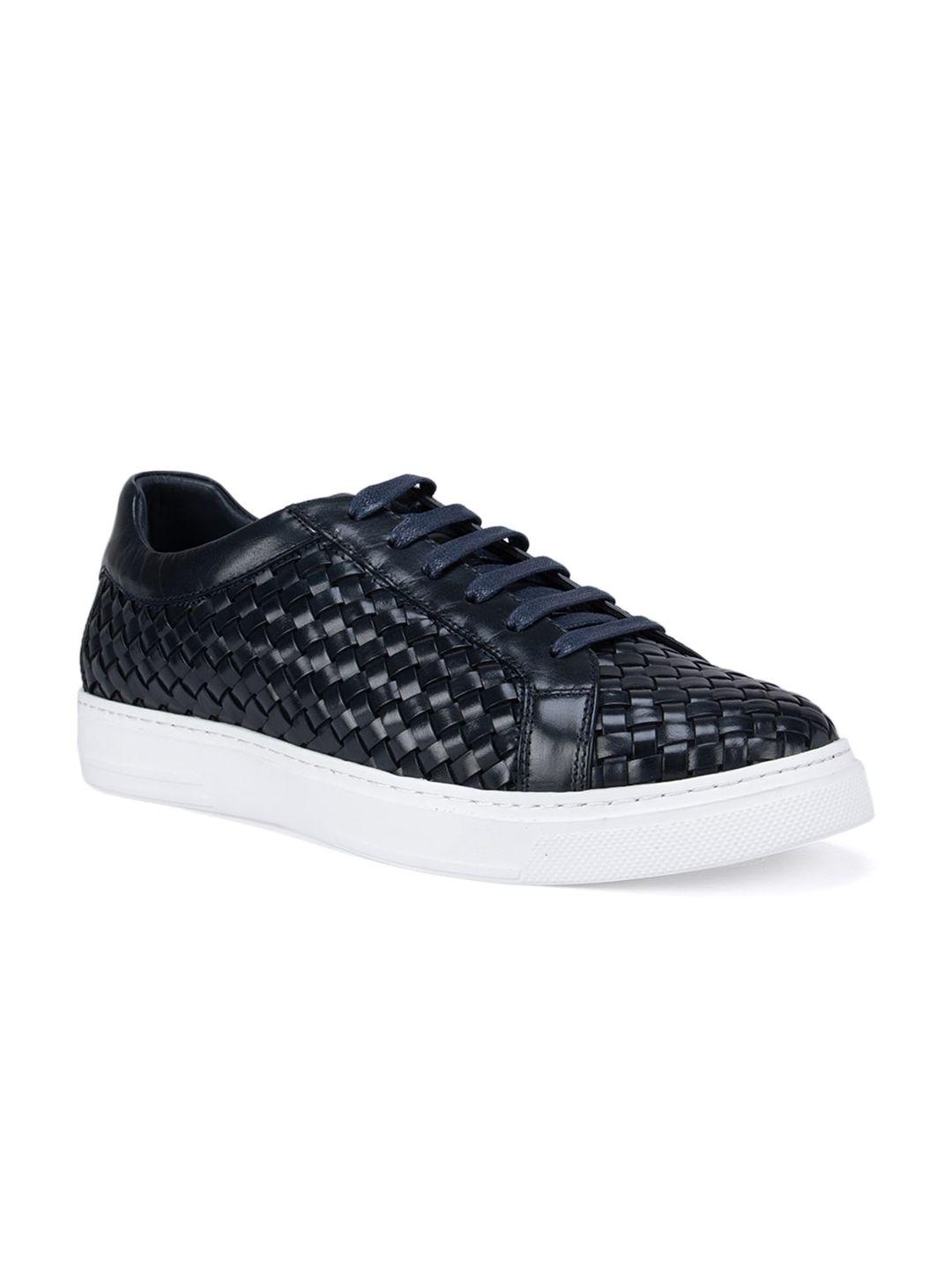 rosso brunello men navy blue textured leather sneakers