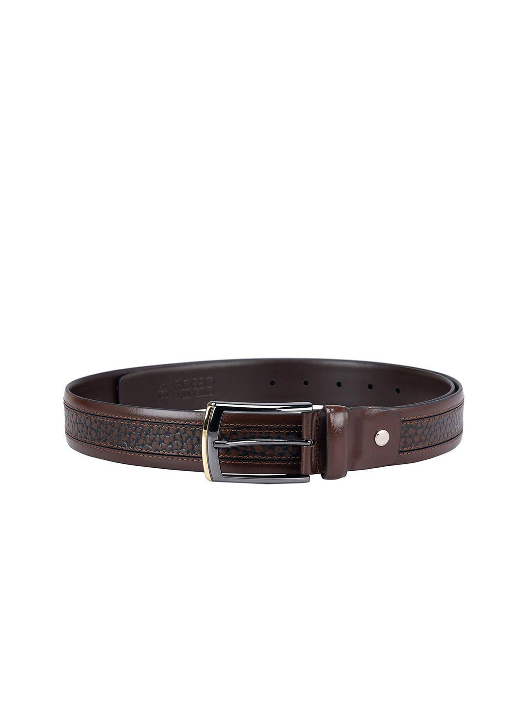 rosso brunello men slim textured leather belt