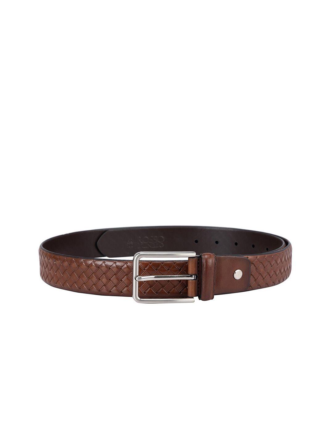 rosso brunello men slim textured leather belt