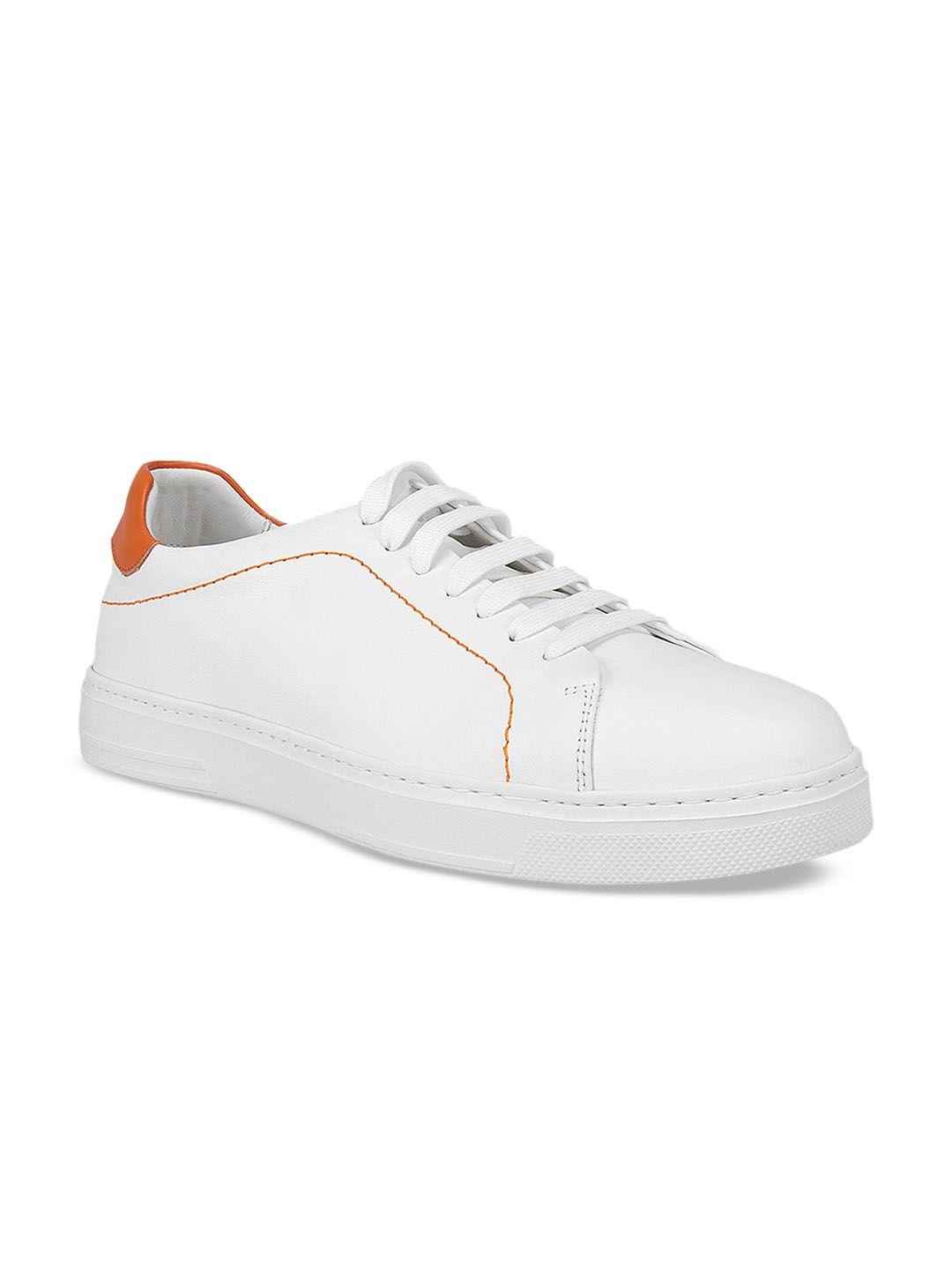 rosso brunello men white & orange colourblocked lightweight leather sneakers