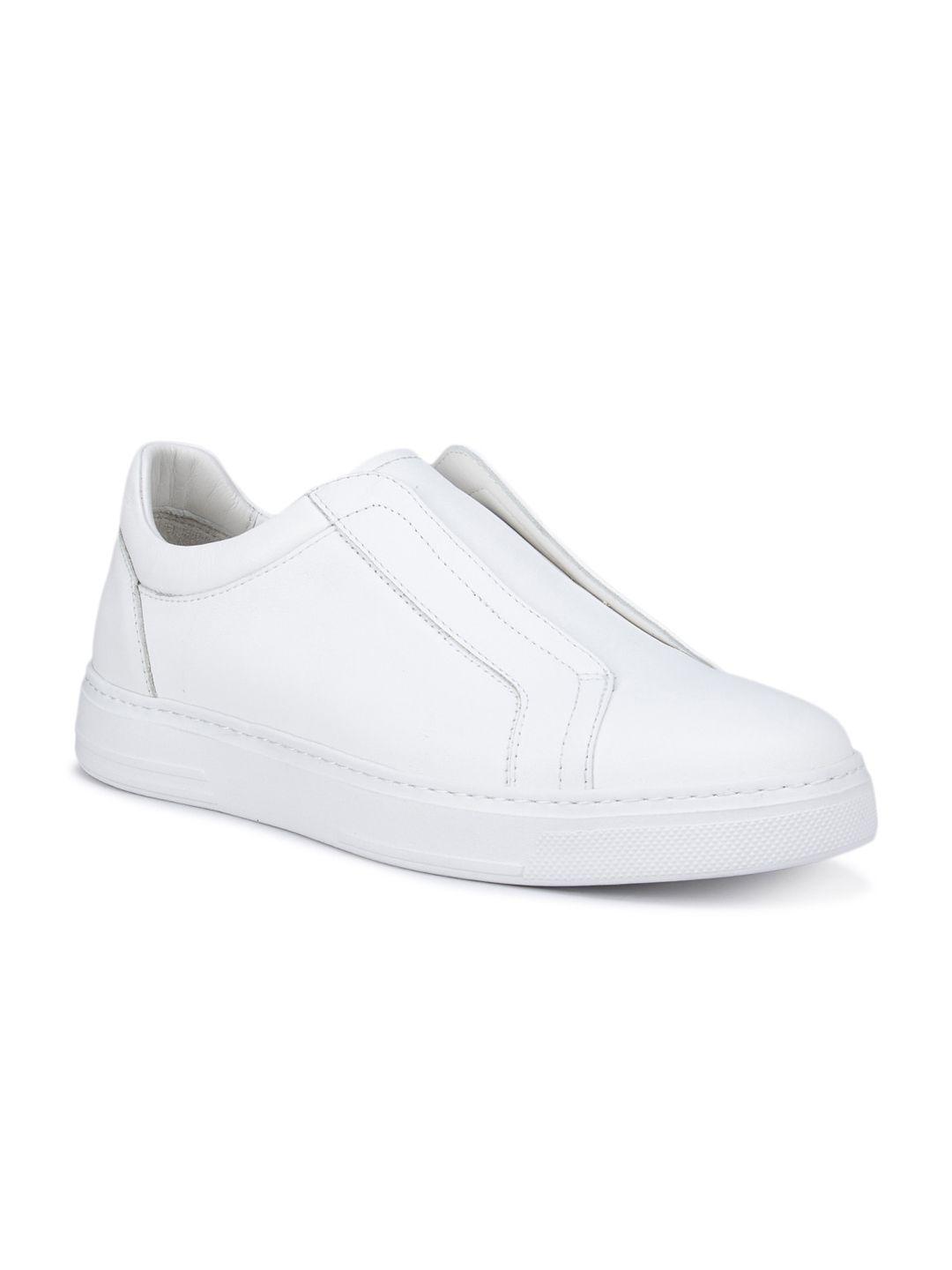 rosso brunello men white solid leather slip-on sneakers
