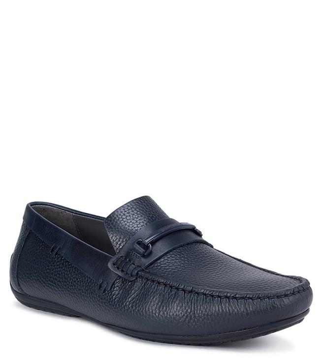 rosso brunello navy leather loafers