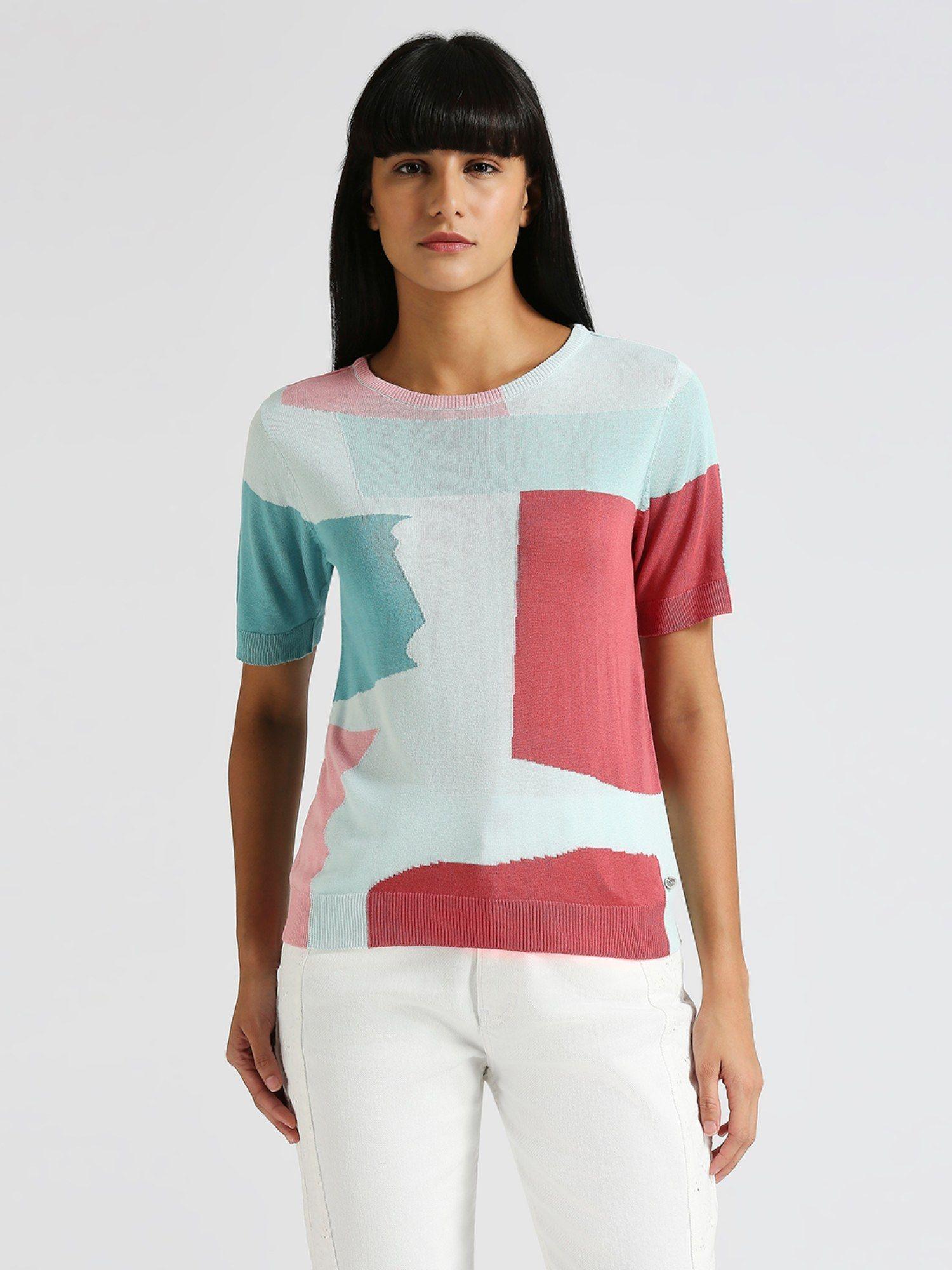 rosy colorblock flat knit top