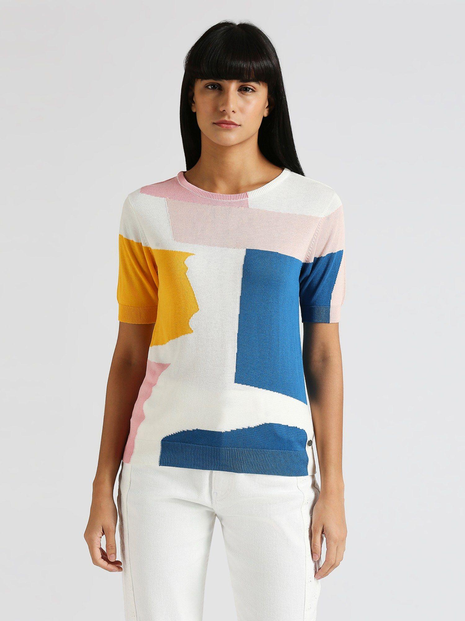 rosy colorblock flat knit top