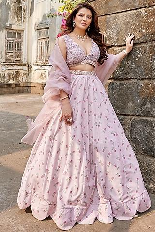 rosy pink linen kali lehenga set