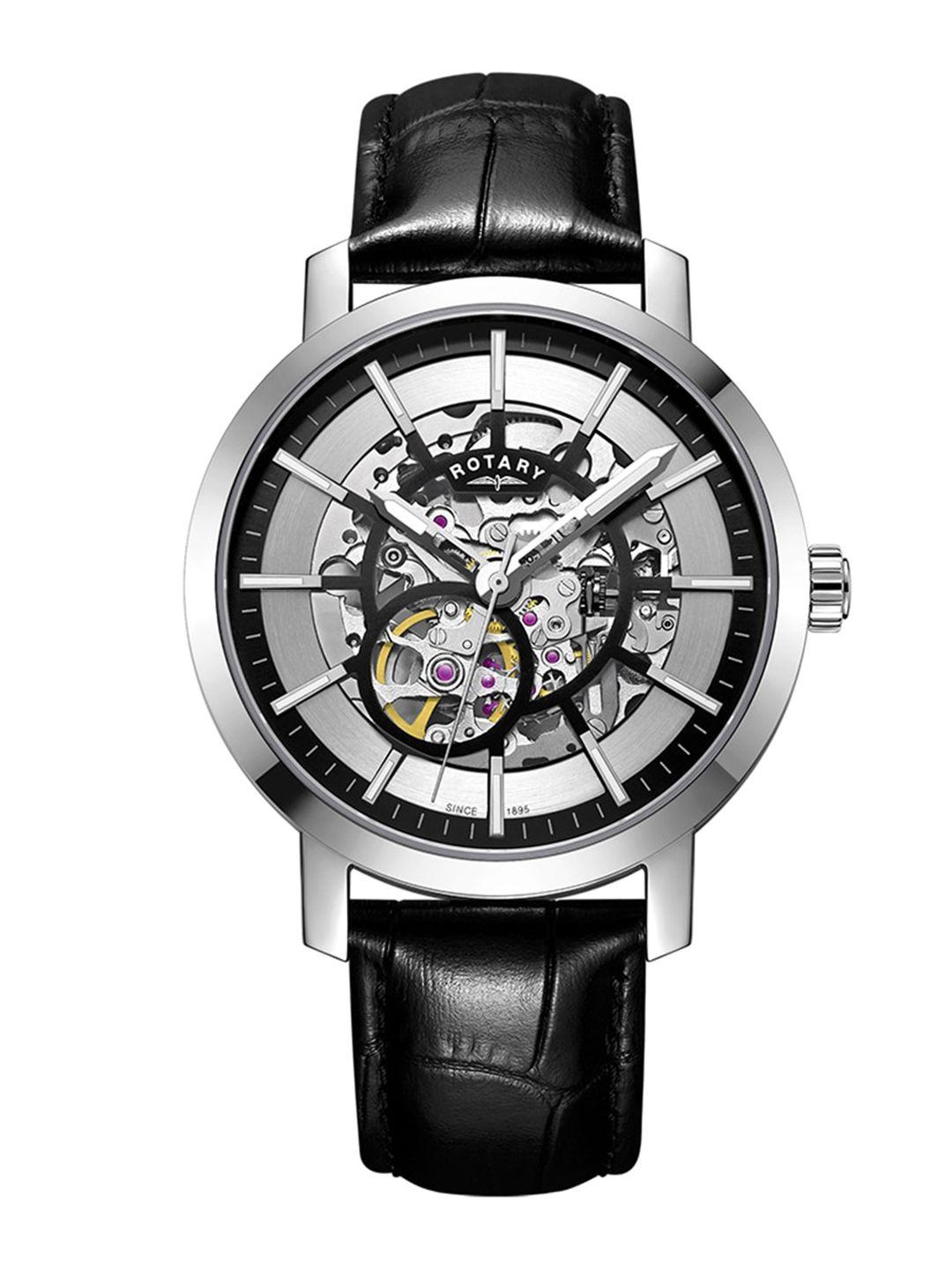 rotary men skeleton dial & leather straps analogue watch- gs05350/02