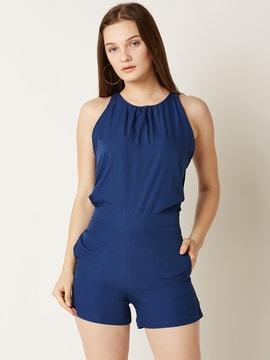 roun-neck playsuit with cut-out