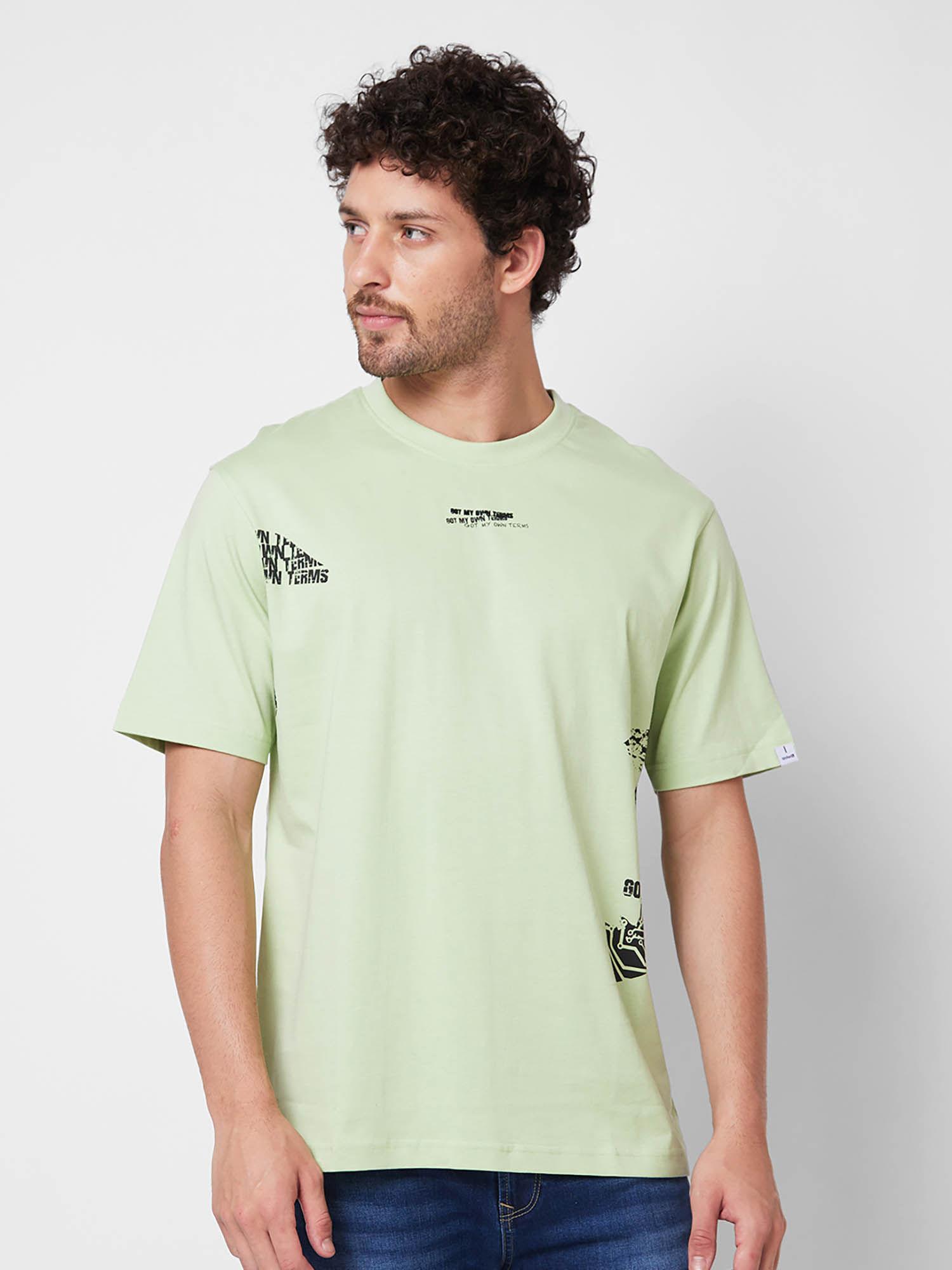 round neck half sleeves green t-shirt for men