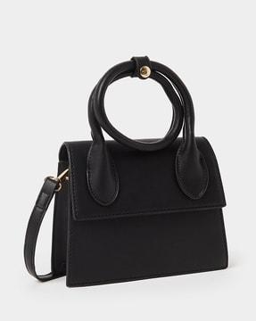 round handle lock handbag with detachable strap
