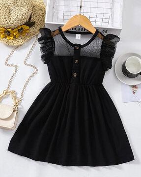 round-neck a-line dress with frilled detail