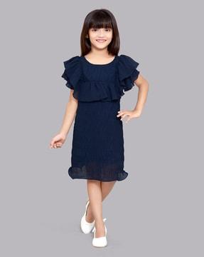 round-neck a-line dress with ruffled sleeves