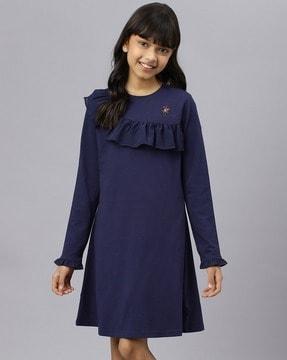 round-neck a-line dress with ruffles