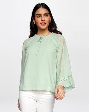round-neck blouse with ruffled trims