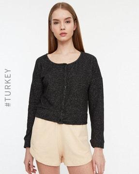round-neck cardigan with drop-shoulder sleeves