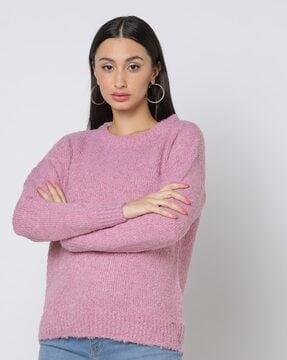 round-neck pullover with drop-shoulder sleeves