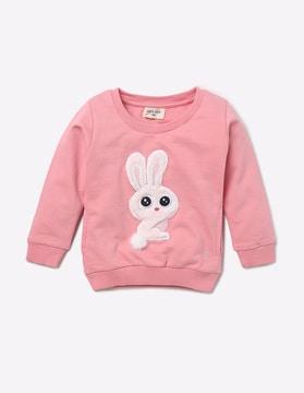 round-neck sweater with bunny applique