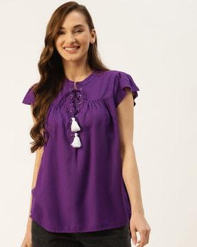 round-neck top with butterfly sleeves