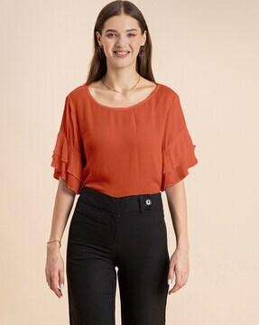 round-neck top with butterfly sleeves