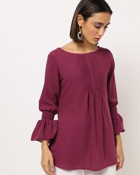 round-neck top with pintucks