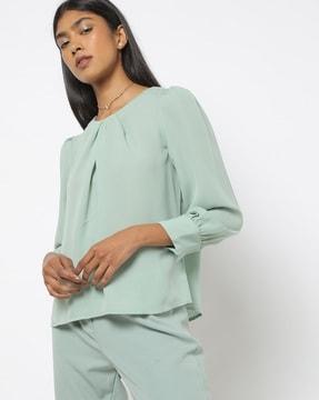 round-neck top with pleated front