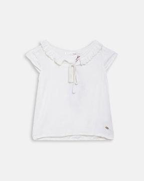 round-neck top with pleated panel & tie-up