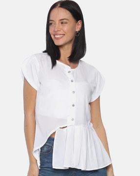 round-neck top with pleated panel