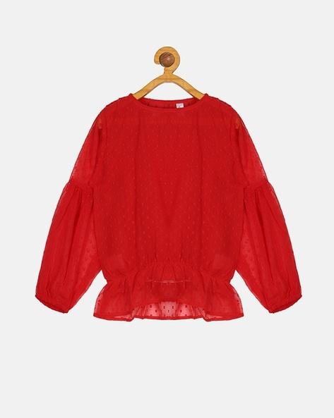 round-neck top with puff sleeves