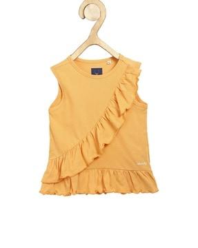 round-neck top with ruffle accent