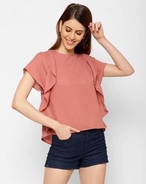 round-neck top with ruffle detail