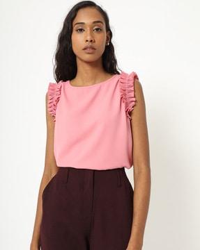 round-neck top with ruffle trim