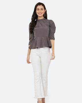 round-neck top with ruffled hems