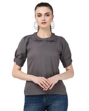 round-neck top with sleeve slits