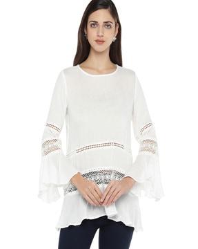 round-neck tunic with lace panels