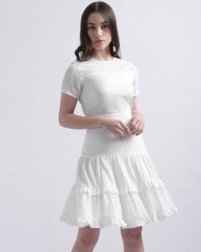 round-neck  a-line dress with ruffles