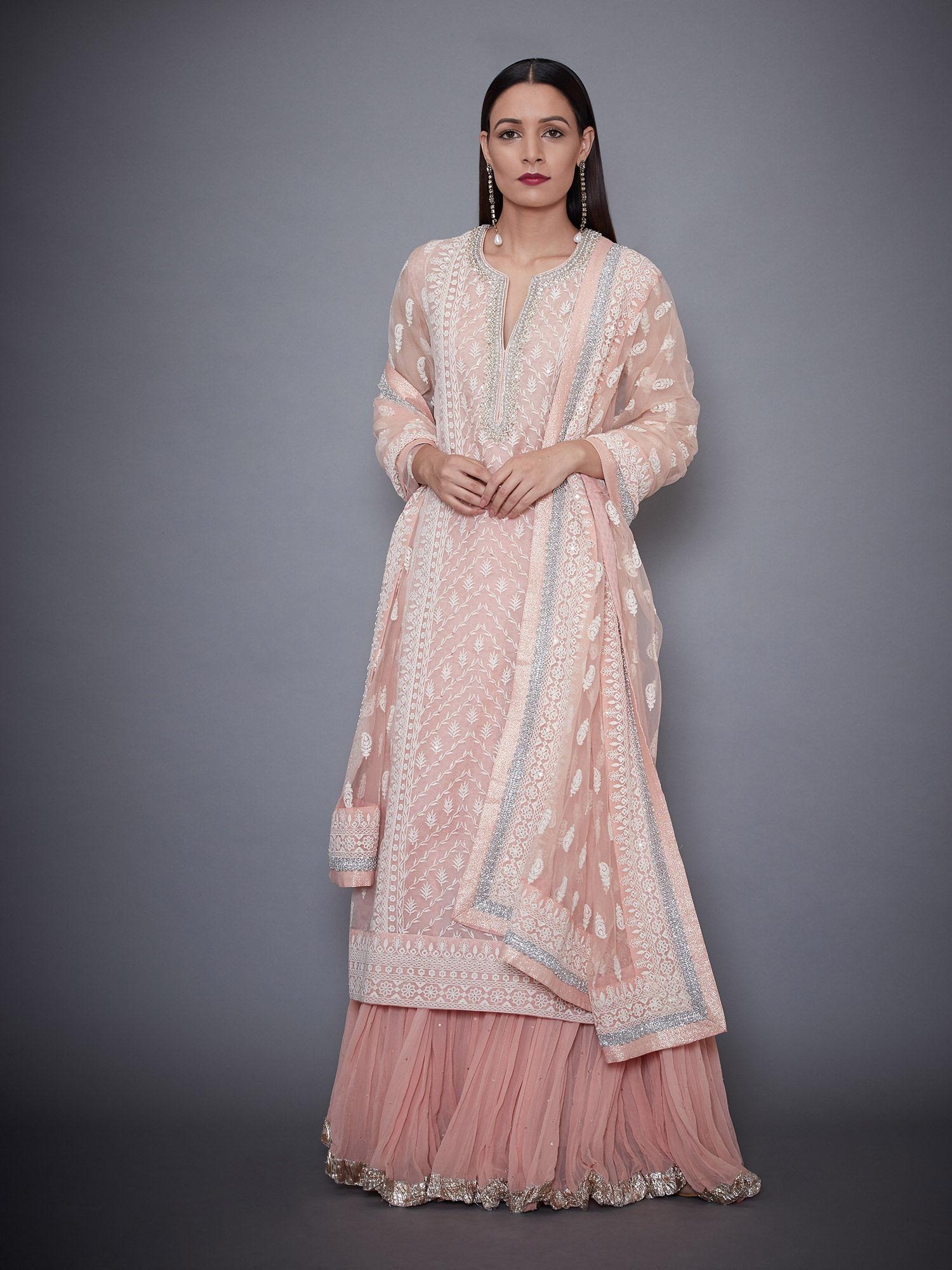 round neck 3/4th sleeves kurta with skirt and dupatta (set of 3)