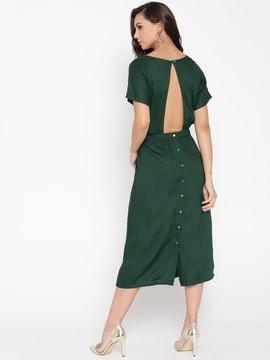 round-neck a-line dress with back-open