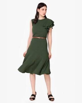 round-neck a-line dress with belt