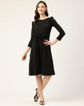 round-neck a-line dress with belt