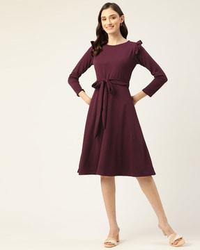 round-neck a-line dress with belt