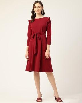 round-neck a-line dress with belt