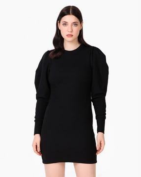 round-neck a-line dress with bishop sleeves