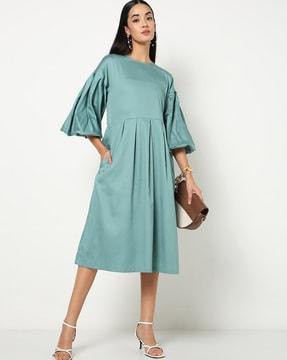 round-neck a-line dress with box pleats