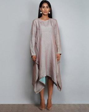 round neck a-line dress with full sleeves