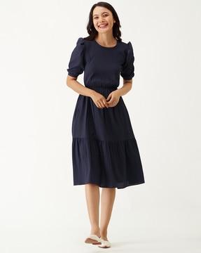 round-neck a-line dress with insert pocket