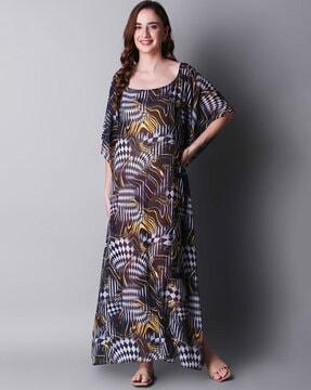 round-neck a-line dress with kimono sleeves